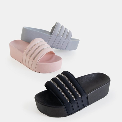 OUTLET Papuci de dama roz cu platforma cu zirconiu Rondi - Incaltaminte