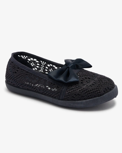 Adidași slip on cu fundiță de culoare albastru marin pentru fete Sweet Time - Încălțăminte