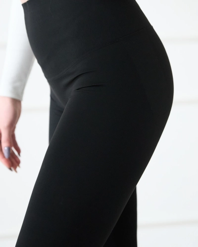 Jambiere negre pentru femei cu talie elastică largă- Îmbrăcăminte