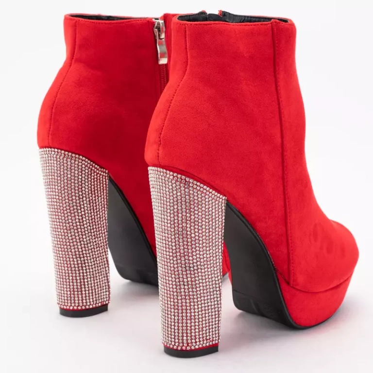 Botine de dama rosii cu toc inalt cu zirconii cubi Tatinka - Incaltaminte