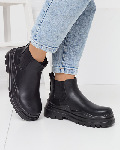 Cizme negre de damă cu slip-on pe o talpă Beja mai groasă - Încălțăminte