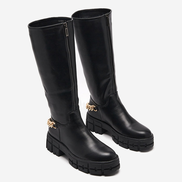 OUTLET Cizme negre de dama din piele ecologica neizolatoare Verola - Incaltaminte