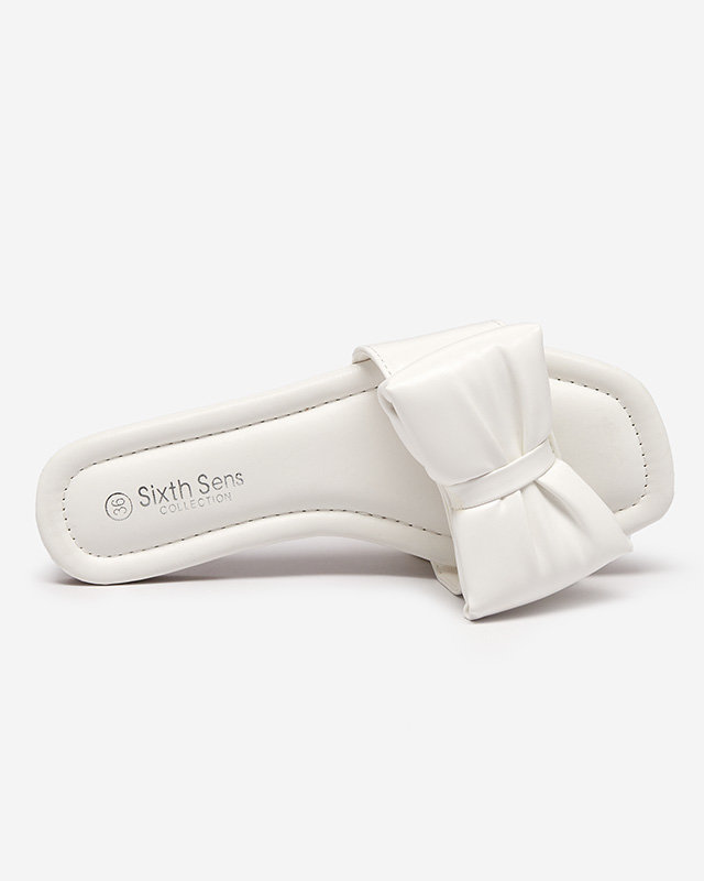 OUTLET Papuci albi de dama cu fundita Macline - Incaltaminte