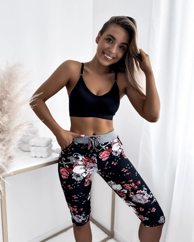 Pantaloni scurți de damă 3/4 negri și roz PLUS SIZE - Îmbrăcăminte