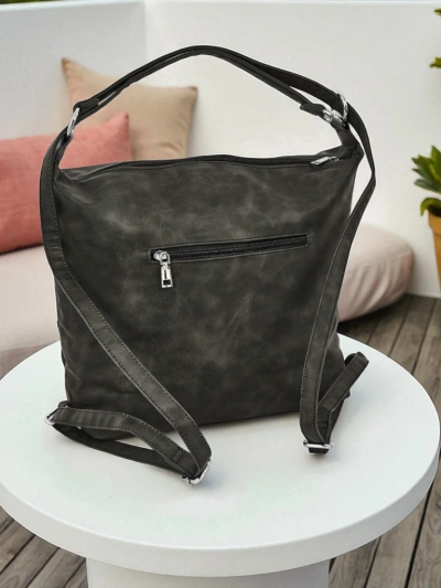 Torba damska Hera grafitowa z ekoskórzanki z zamkiem błyskawicznym 40x32 cm