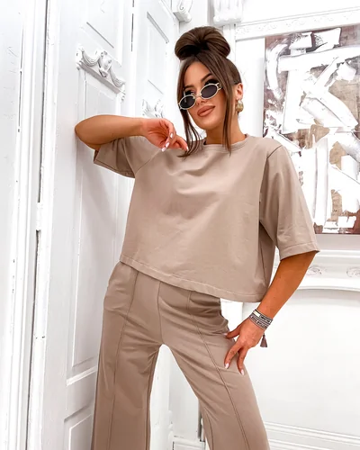 Royalfashion Set din bumbac pentru femei cu pantaloni evazați