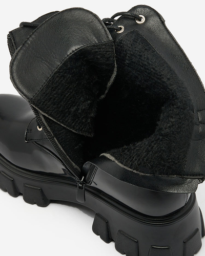 Royalfashion Cizme bagger de damă lăcuite negru Xagaga
