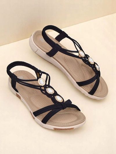 Sandal pou fanm Royalfashion Callista - espadrilles nwa ak zirkonyòm pou ete