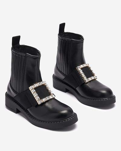 Botine de dama negre cu ornament Zenata - Incaltaminte