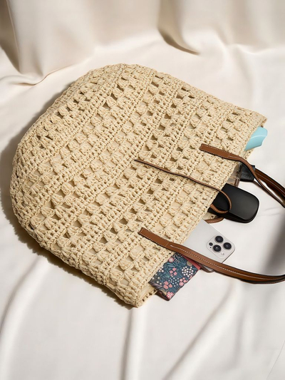 Royalfashion Geantă de damă mare din paie natural clasic