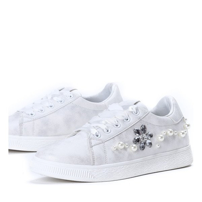 Białe tenisówki z perełkami i cyrkoniami Florssa - Obuwie