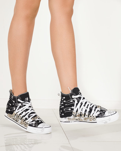 OUTLET Tenisi de damă negri, înalți, cu sclipici Survivi- încălțăminte