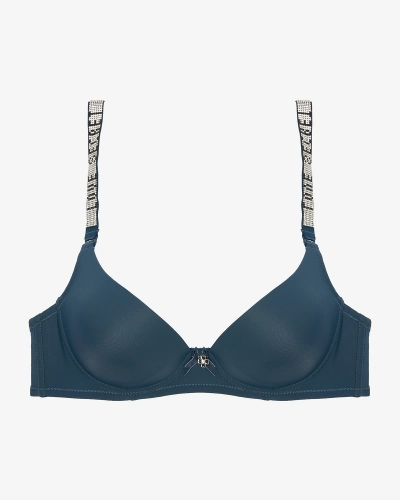 Royalfashion Sutien push-up uni albastru marin cu bretele decorate