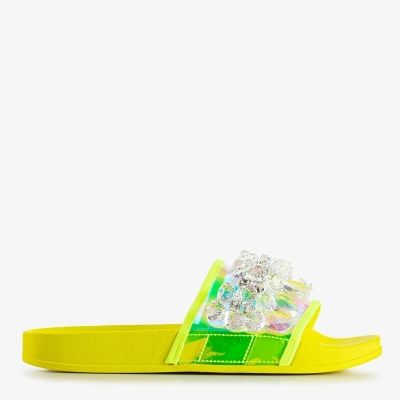 OUTLET Papuci de dama de culoare galben neon cu pietre Halpasi - Încălțăminte