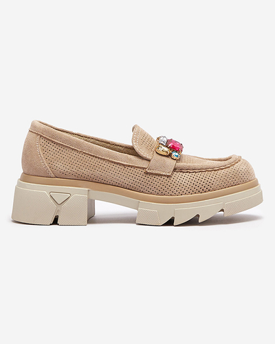 Mocasini de damă maro deschis cu ornament Bokkso- Footwear
