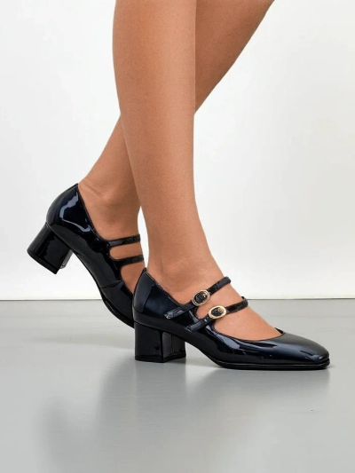 Pantofi pump lăcuiți pentru femei pe toc bloc cu curele Weyy