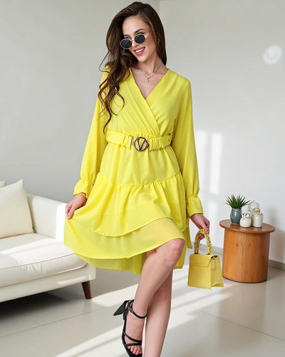 Rochie mini Royalfashion pentru femei cu volane și decolteu înfășurat