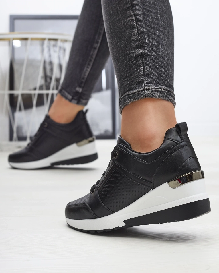 Pantofi sport pentru femei din piele ecologică neagră pe ancoră Namari - Încălțăminte