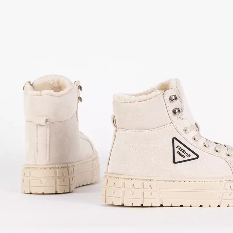 OUTLET Cizme de dama bej cu siret pe platforma Tessi - Incaltaminte