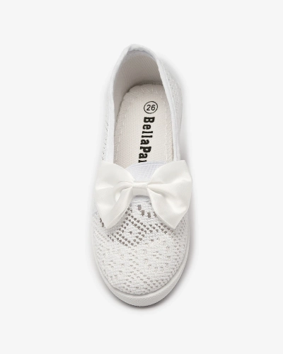 Adidași slip on albi pentru fete cu fundiță Sweet Time - Încălțăminte