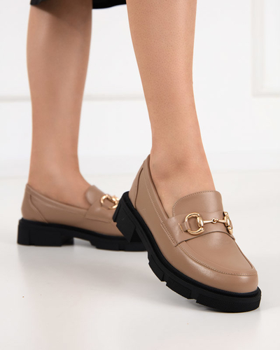 OUTLET Pantofi de dama maro deschis cu ornament pe nas Veteca - Incaltaminte