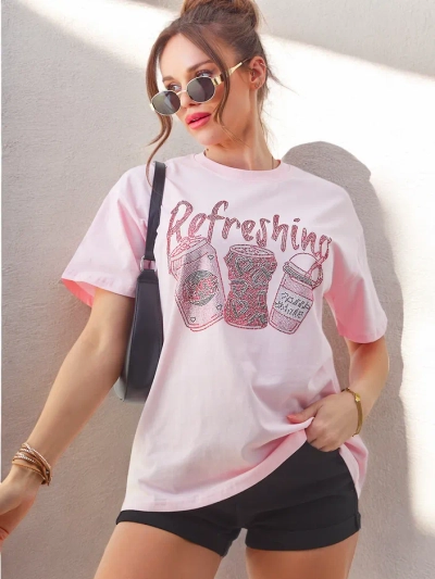 Tricou din bumbac pentru femei Royalfashion cu imprimeu din strassuri