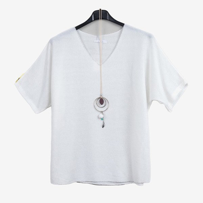 Biała damska bluzka z krótkim rękawem - Odzież