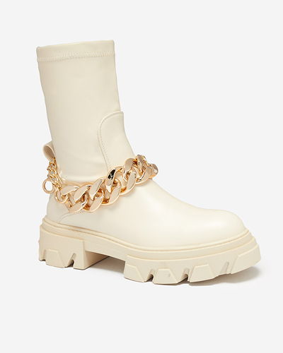 Cizme din piele ecologică crem pentru femei cu lanț Adiza - Încălțăminte