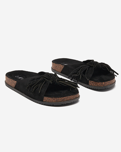 Papuci de dama cu franjuri in negru Guttis - Incaltaminte