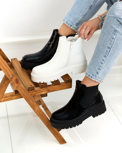 Royalfashion Cizme negre lăcuite fără toc pentru femei Glossy Chic