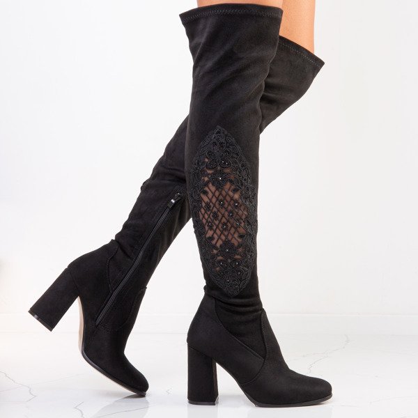 Czarne kozaki na wysokim słupku Marletto - Obuwie