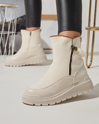 Cizme cu toc plat de damă crem Mefina- Footwear
