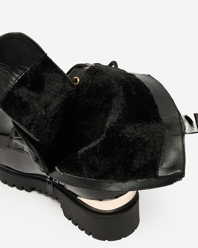 Royalfashion Cizme bagger lăcuite de damă în negru Simbeba