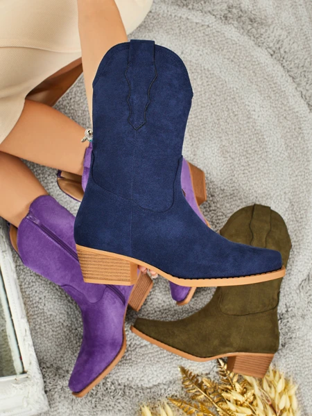 Botine cowboy de damă din piele ecologică întoarsă SpireHush