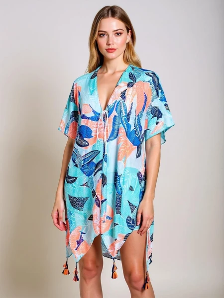 Pareo Callista Royalfashion multicolor până la genunchi cu gât în V