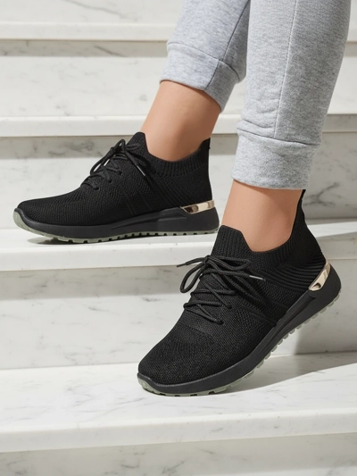 Sneakers Dama Mistrale Negri cu Toc Plat