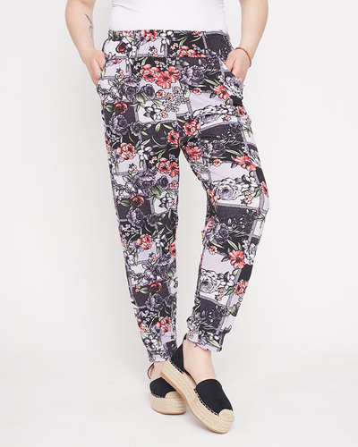 Pantaloni dama cu model negri si violet - Imbracaminte
