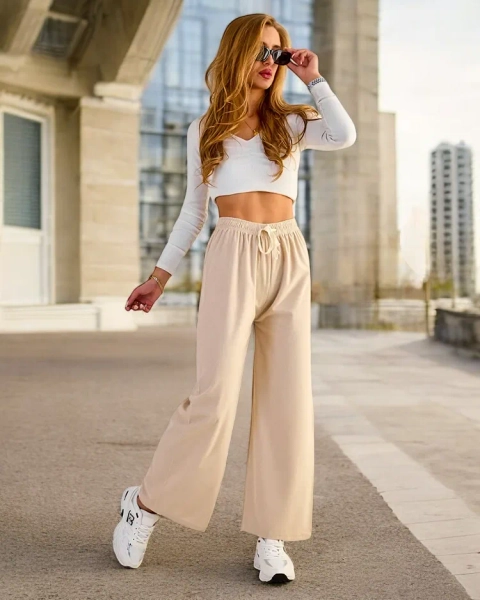 Royalfashion Pantaloni largi cu nervuri pentru femei