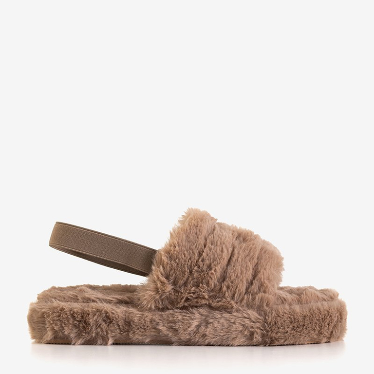 Papuci de blană pentru femeie, maro deschis, pentru bărbați