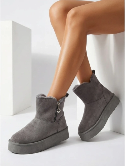 Botine Dama Luna Gri Eco Piele Elegante de Iarna