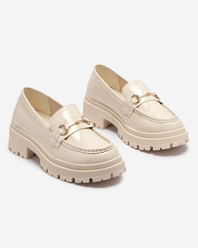 OUTLET Mocasini bej pentru femei cu ornament Avcelias - Încălțăminte