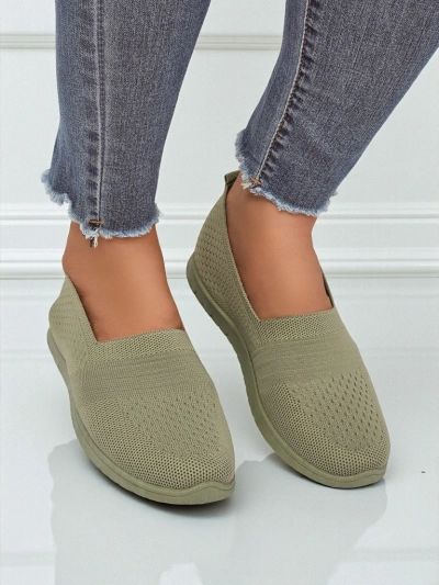 Gaia Verde dames mocassins - comfortabele groene stoffen schoenen met platte hak