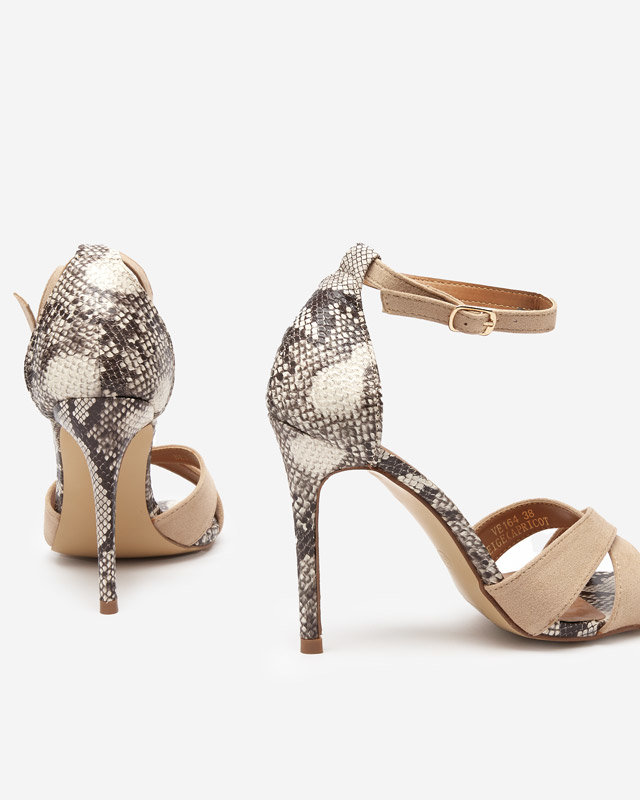 Sandale de dama bej cu relief pe un ac Halensi - Incaltaminte