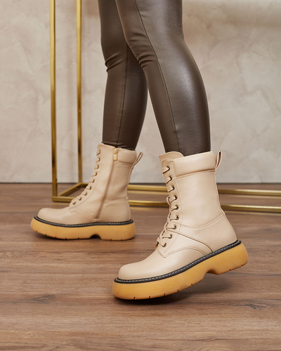 Royalfashion Cizme cu șiret pentru femei bej cu talpă solidă Diret