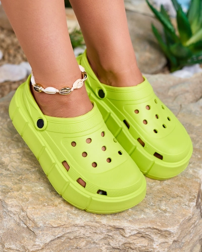 Royalfashion Șlapi de damă verde neon cu ornament ajurat Mightty