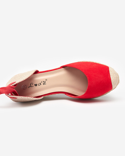 Sandale roșii de damă cu toc compensat Nereda - Sandale