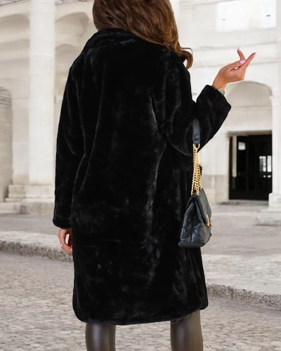 Royalfashion Palton negru de blană pentru femei