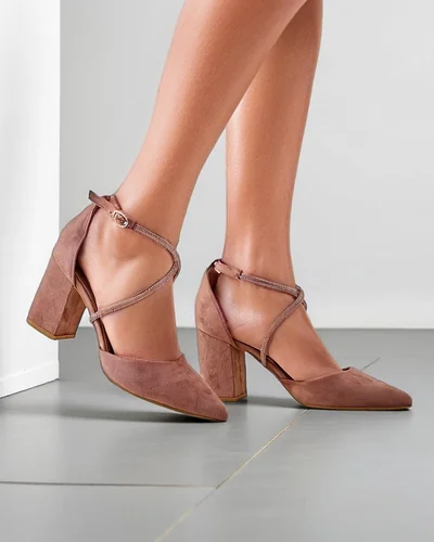 Pantofi cu toc din suede ecologic Royalfashion pentru femei cu curele Eurole