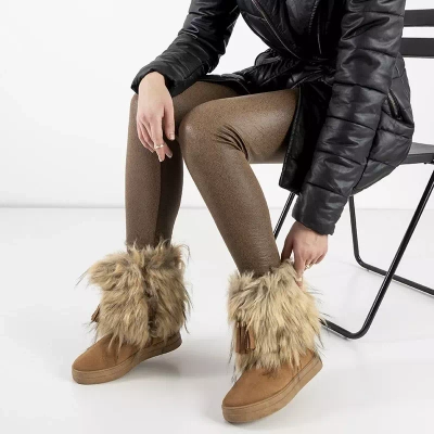 OUTLET Cizme de zapada dama maro deschis cu decoratiuni Astride - Incaltaminte