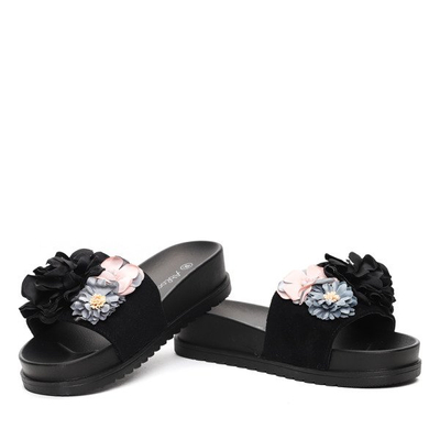 Czarne klapki na platformie z kwiatkami Zariah- Obuwie